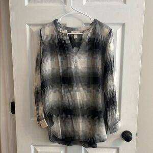 LOFT Monochrome Checkered Blouse
